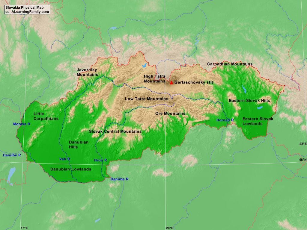 வரைபடம் ஸ்லோவாகியா மலைகள்